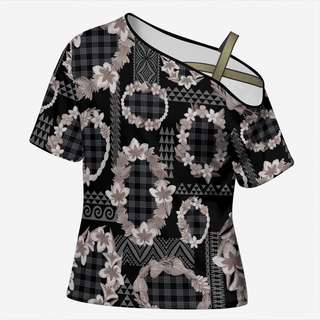 Hawaiian Leis Cross Shoulder Shirt Kakau Tattoos and Palaka Pastel Grayscale