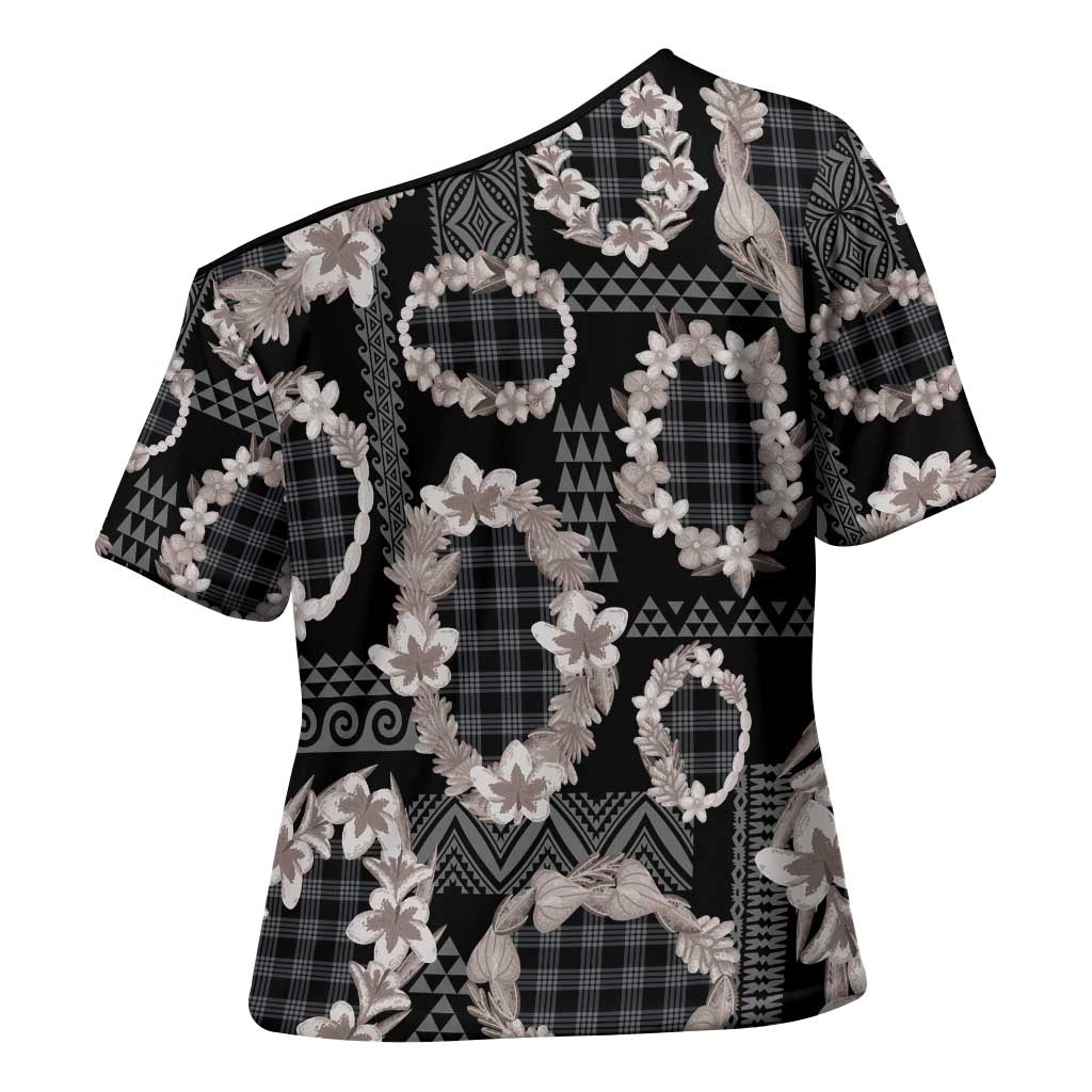 Hawaiian Leis Cross Shoulder Shirt Kakau Tattoos and Palaka Pastel Grayscale