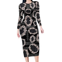 Hawaiian Leis Family Matching Long Sleeve Bodycon Dress and Hawaiian Shirt Kakau Tattoos and Palaka Pastel Grayscale LT03 Mom's Dress Black - Polynesian Pride