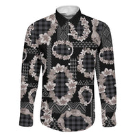 Hawaiian Leis Family Matching Mermaid Dress and Hawaiian Shirt Kakau Tattoos and Palaka Pastel Grayscale LT03 Dad's Shirt - Long Sleeve Black - Polynesian Pride