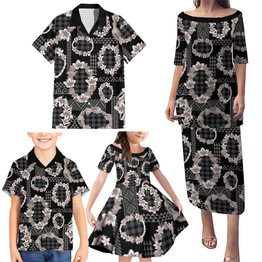 Hawaiian Leis Family Matching Puletasi and Hawaiian Shirt Kakau Tattoos and Palaka Pastel Grayscale LT03 - Polynesian Pride