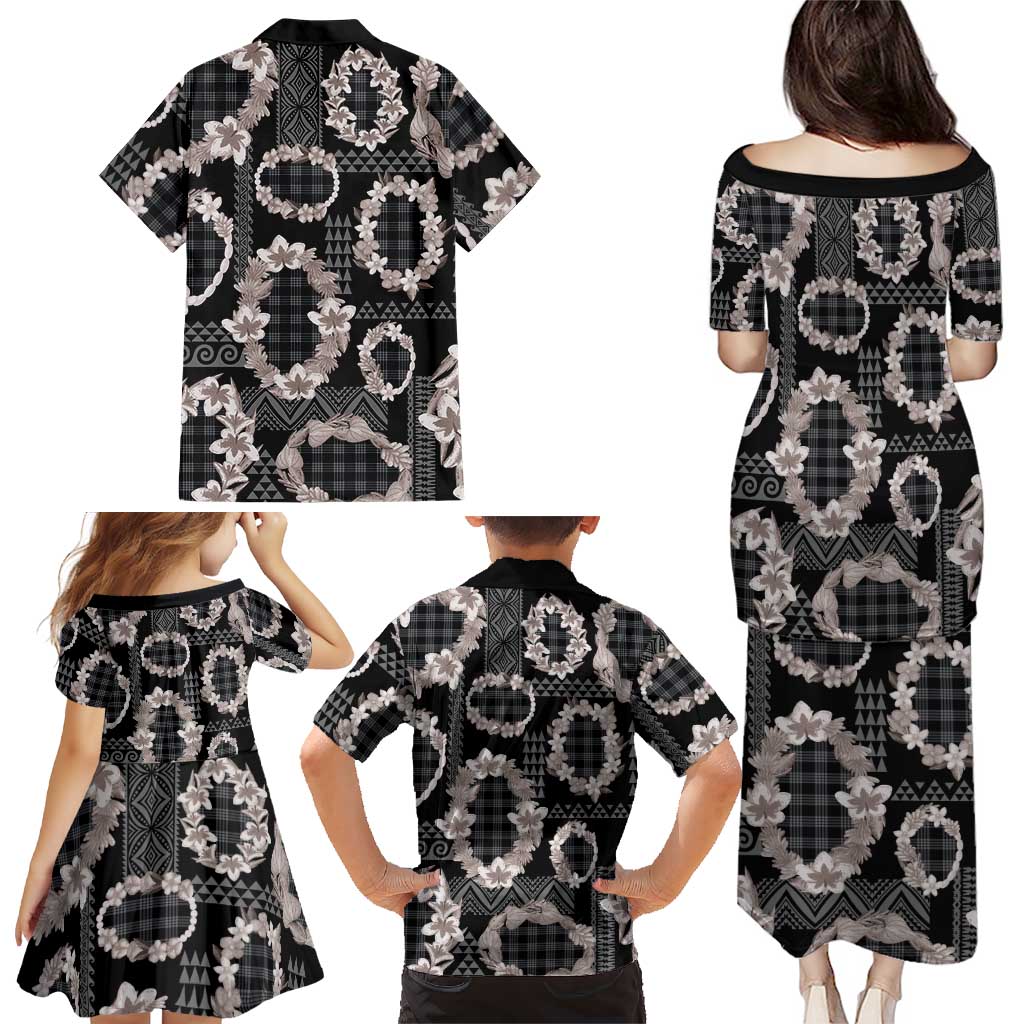 Hawaiian Leis Family Matching Puletasi and Hawaiian Shirt Kakau Tattoos and Palaka Pastel Grayscale LT03 - Polynesian Pride
