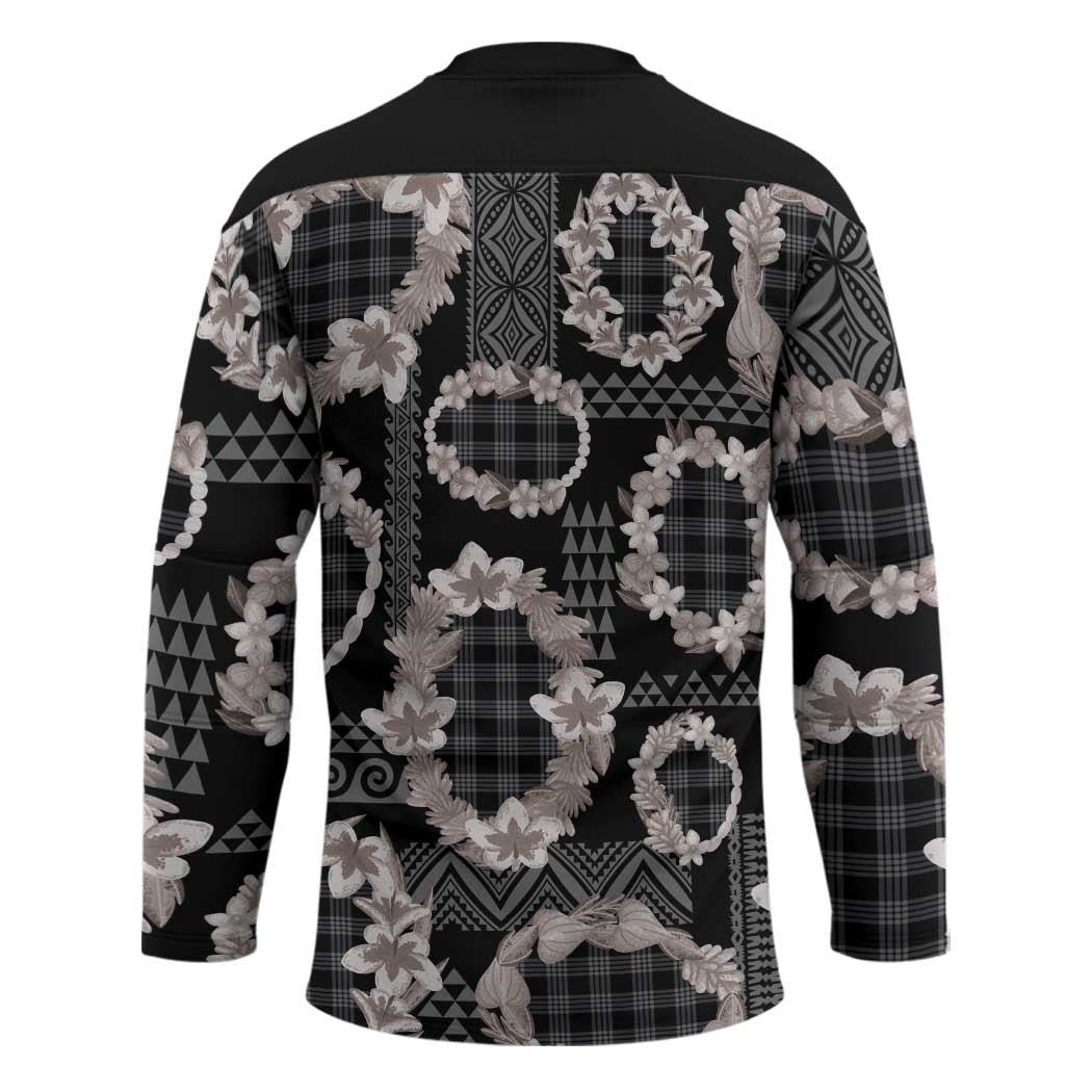 Hawaiian Leis Hockey Jersey Kakau Tattoos and Palaka Pastel Grayscale