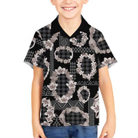 Hawaiian Leis Kid Hawaiian Shirt Kakau Tattoos and Palaka Pastel Grayscale LT03 Kid Black - Polynesian Pride