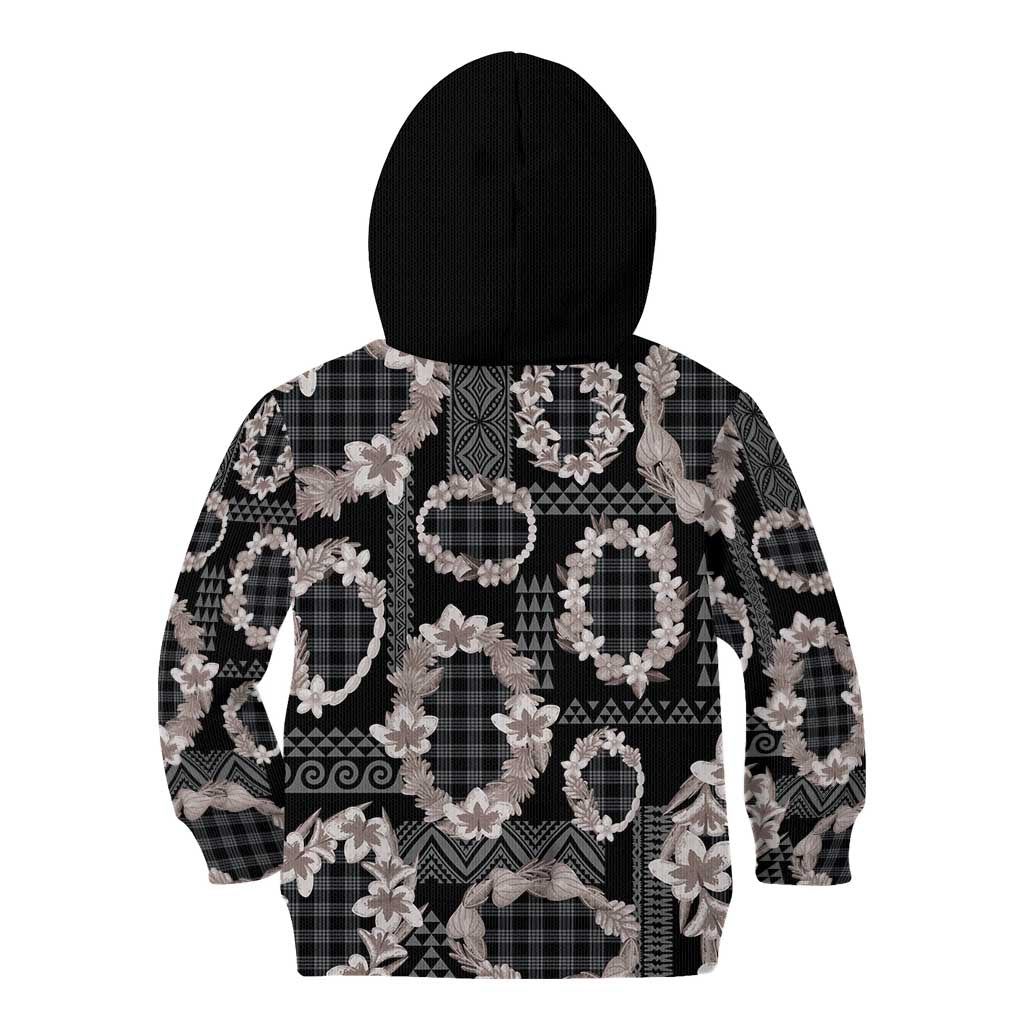 Hawaiian Leis Kid Hoodie Kakau Tattoos and Palaka Pastel Grayscale