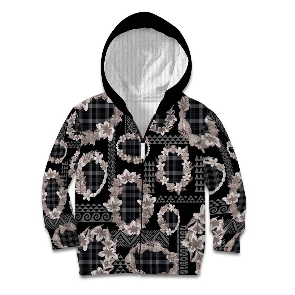 Hawaiian Leis Kid Hoodie Kakau Tattoos and Palaka Pastel Grayscale