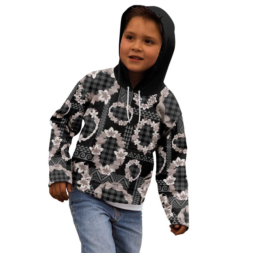 Hawaiian Leis Kid Hoodie Kakau Tattoos and Palaka Pastel Grayscale