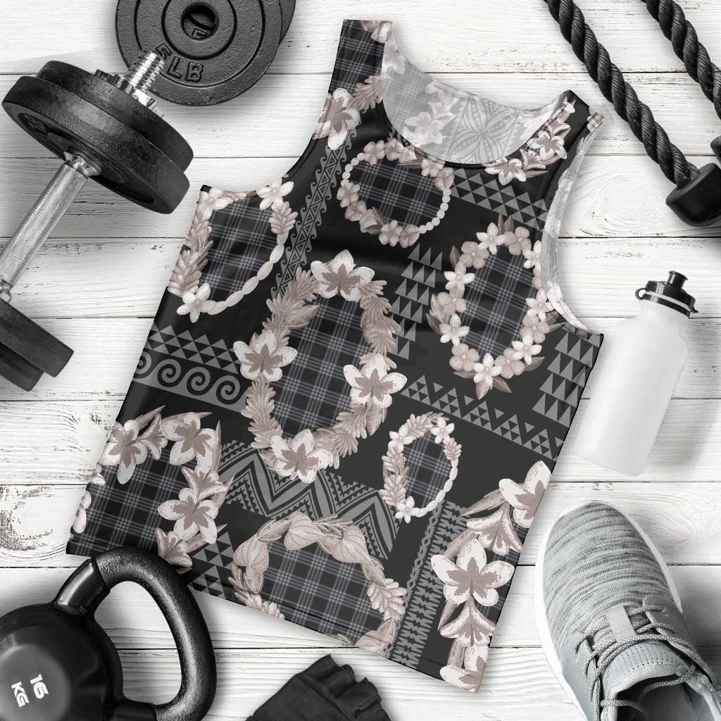 Hawaiian Leis Men Tank Top Kakau Tattoos and Palaka Pastel Grayscale