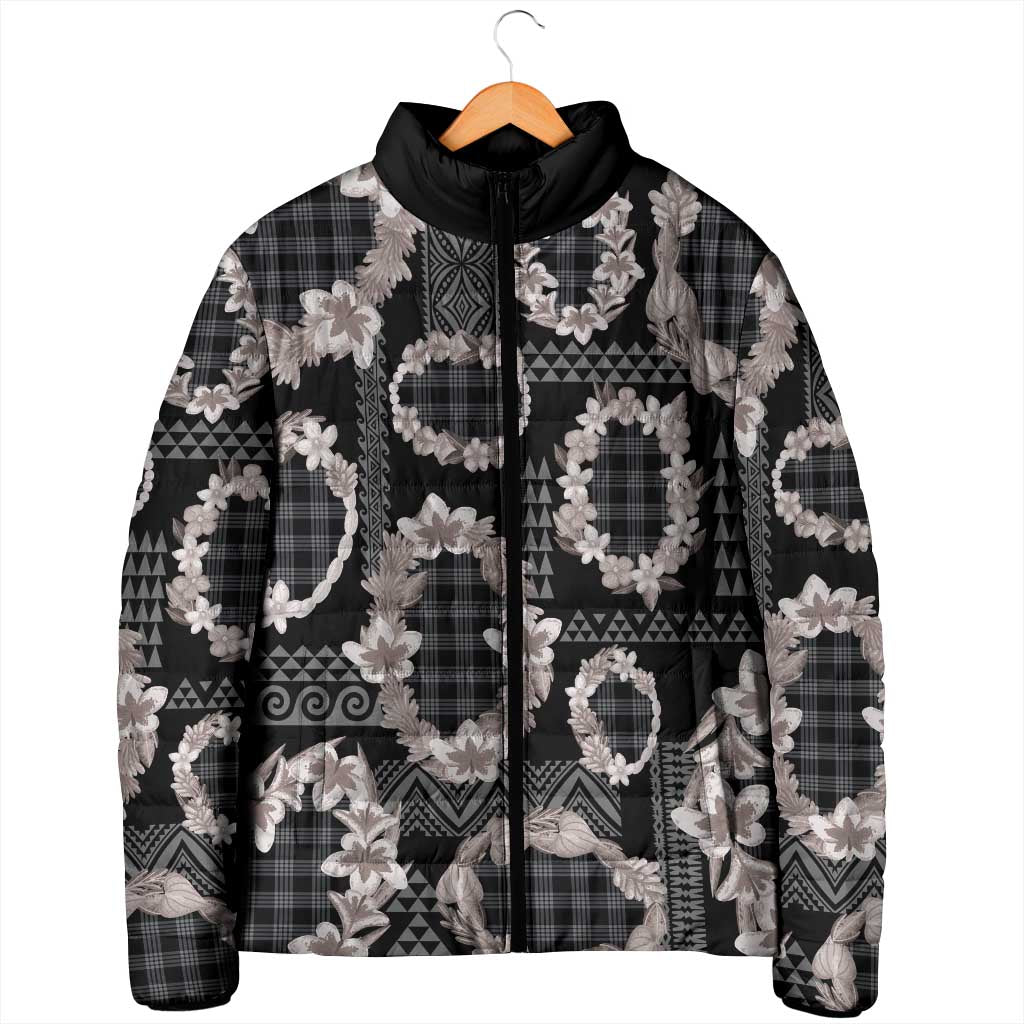 Hawaiian Leis Padded Jacket Kakau Tattoos and Palaka Pastel Grayscale