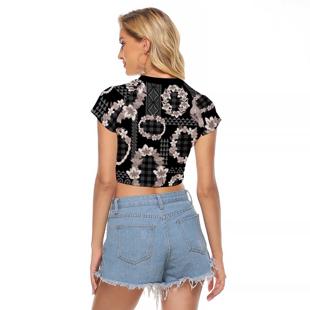 Hawaiian Leis Raglan Cropped T Shirt Kakau Tattoos and Palaka Pastel Grayscale
