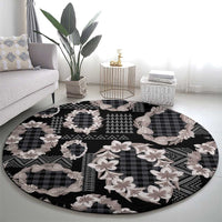 Hawaiian Leis Round Carpet Kakau Tattoos and Palaka Pastel Grayscale