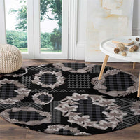 Hawaiian Leis Round Carpet Kakau Tattoos and Palaka Pastel Grayscale