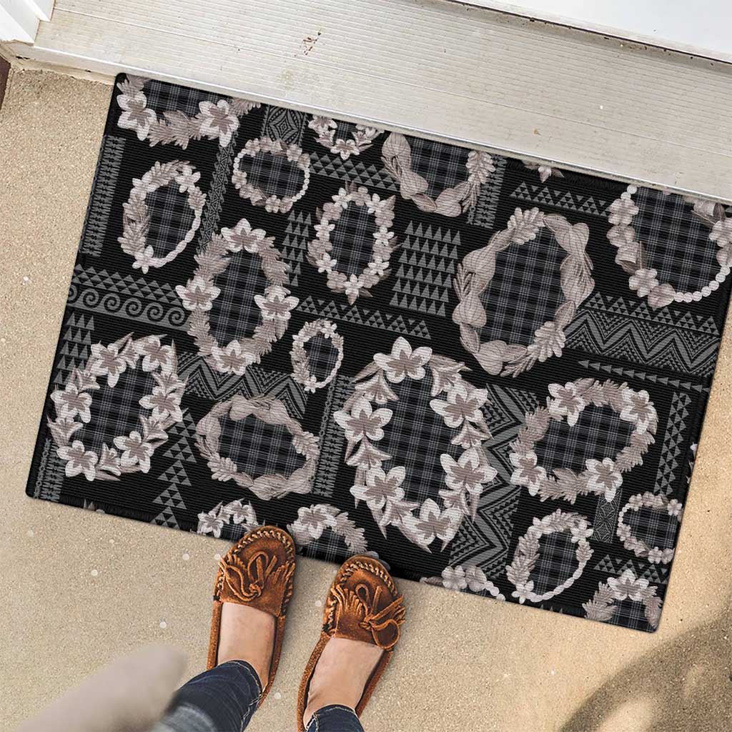 Hawaiian Leis Rubber Doormat Kakau Tattoos and Palaka Pastel Grayscale