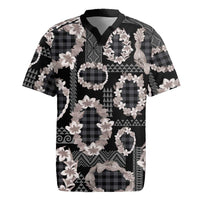 Hawaiian Leis Rugby Jersey Kakau Tattoos and Palaka Pastel Grayscale LT03 Black - Polynesian Pride