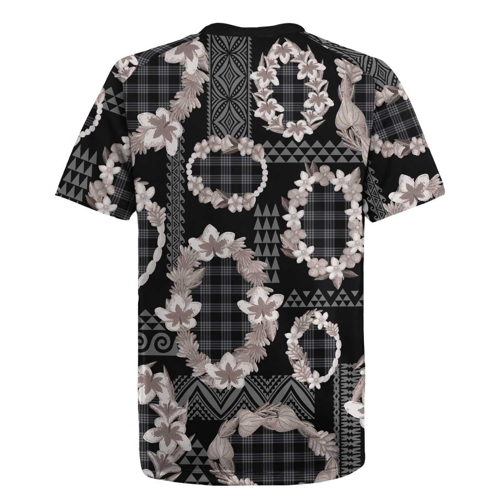 Hawaiian Leis Rugby Jersey Kakau Tattoos and Palaka Pastel Grayscale LT03 - Polynesian Pride