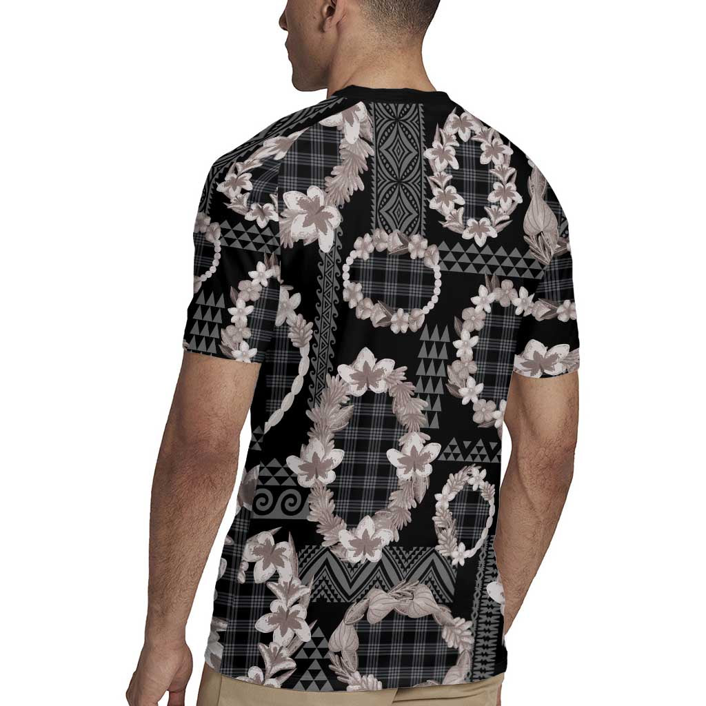 Hawaiian Leis Rugby Jersey Kakau Tattoos and Palaka Pastel Grayscale LT03 - Polynesian Pride