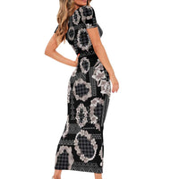 Hawaiian Leis Short Sleeve Bodycon Dress Kakau Tattoos and Palaka Pastel Grayscale