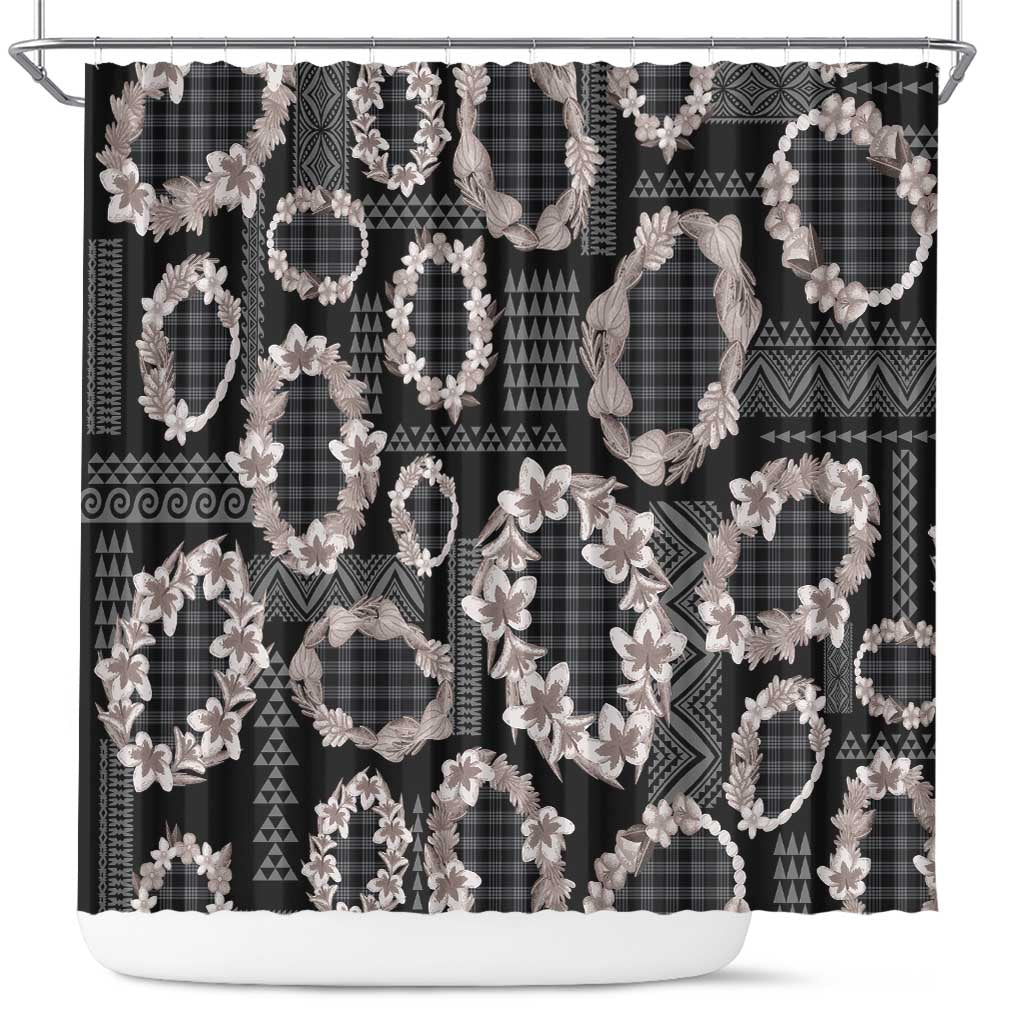 Hawaiian Leis Shower Curtain Kakau Tattoos and Palaka Pastel Grayscale