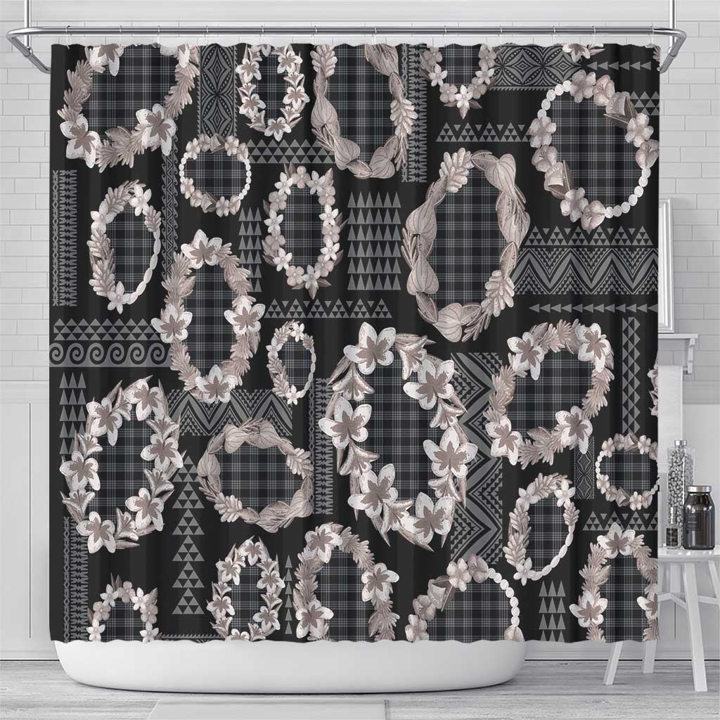 Hawaiian Leis Shower Curtain Kakau Tattoos and Palaka Pastel Grayscale