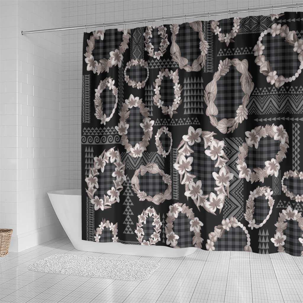 Hawaiian Leis Shower Curtain Kakau Tattoos and Palaka Pastel Grayscale