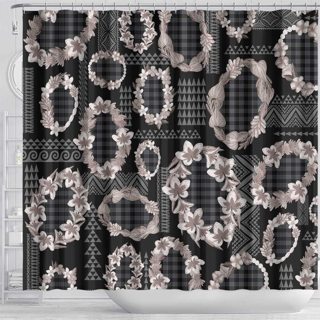 Hawaiian Leis Shower Curtain Kakau Tattoos and Palaka Pastel Grayscale
