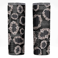 Hawaiian Leis Skinny Tumbler Kakau Tattoos and Palaka Pastel Grayscale LT03 Black - Polynesian Pride