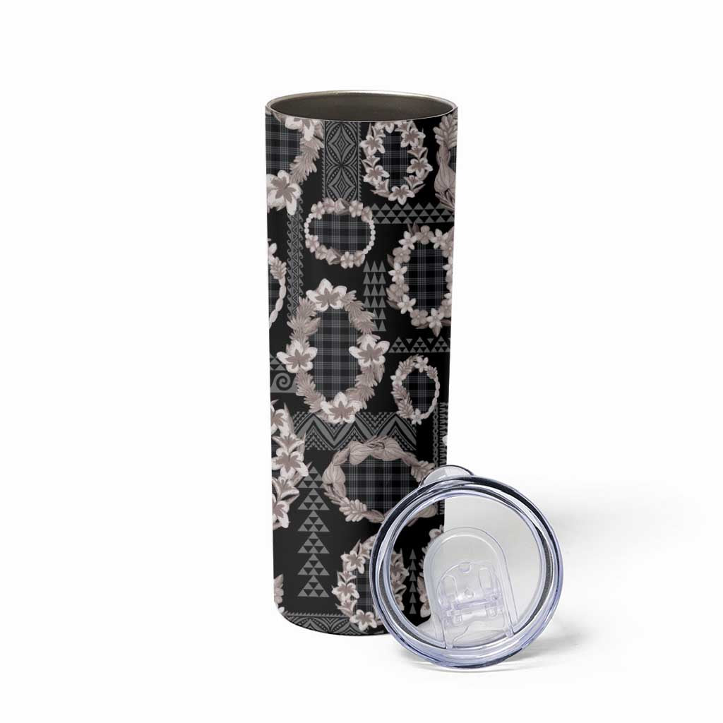 Hawaiian Leis Skinny Tumbler Kakau Tattoos and Palaka Pastel Grayscale LT03 - Polynesian Pride