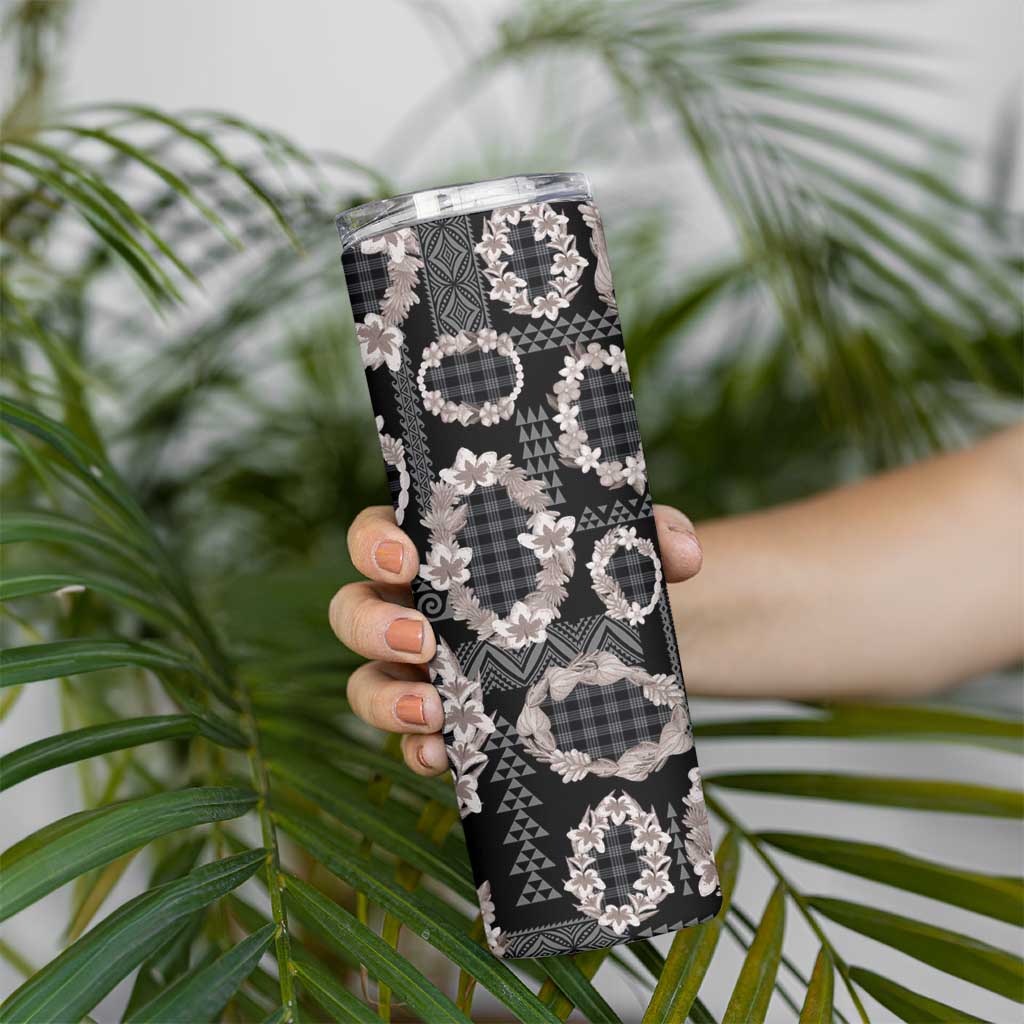 Hawaiian Leis Skinny Tumbler Kakau Tattoos and Palaka Pastel Grayscale LT03 - Polynesian Pride