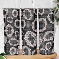 Hawaiian Leis Skinny Tumbler Kakau Tattoos and Palaka Pastel Grayscale LT03 - Polynesian Pride