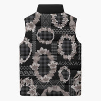 Hawaiian Leis Sleeveless Puffer Jacket Kakau Tattoos and Palaka Pastel Grayscale