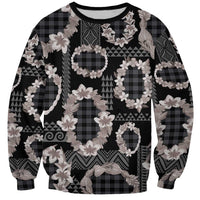 Hawaiian Leis Sweatshirt Kakau Tattoos and Palaka Pastel Grayscale LT03 Unisex Black - Polynesian Pride