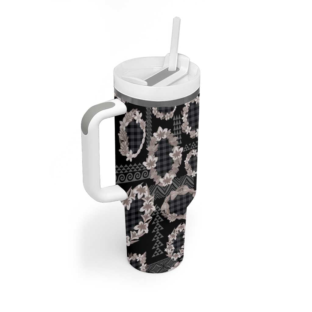 Hawaiian Leis Tumbler With Handle Kakau Tattoos and Palaka Pastel Grayscale