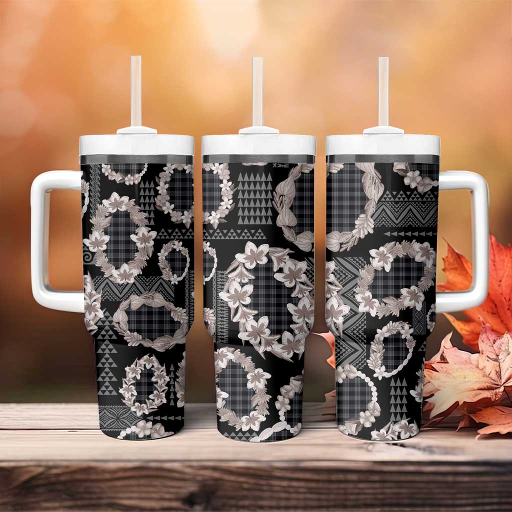 Hawaiian Leis Tumbler With Handle Kakau Tattoos and Palaka Pastel Grayscale
