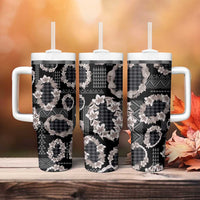 Hawaiian Leis Tumbler With Handle Kakau Tattoos and Palaka Pastel Grayscale