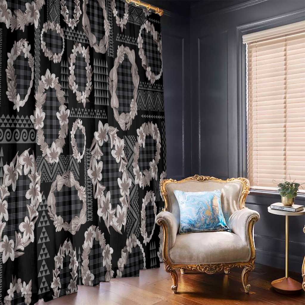 Hawaiian Leis Window Curtain Kakau Tattoos and Palaka Pastel Grayscale