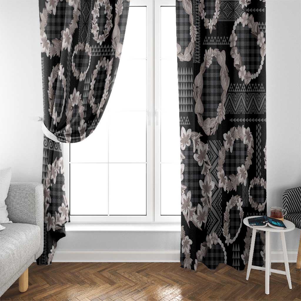 Hawaiian Leis Window Curtain Kakau Tattoos and Palaka Pastel Grayscale