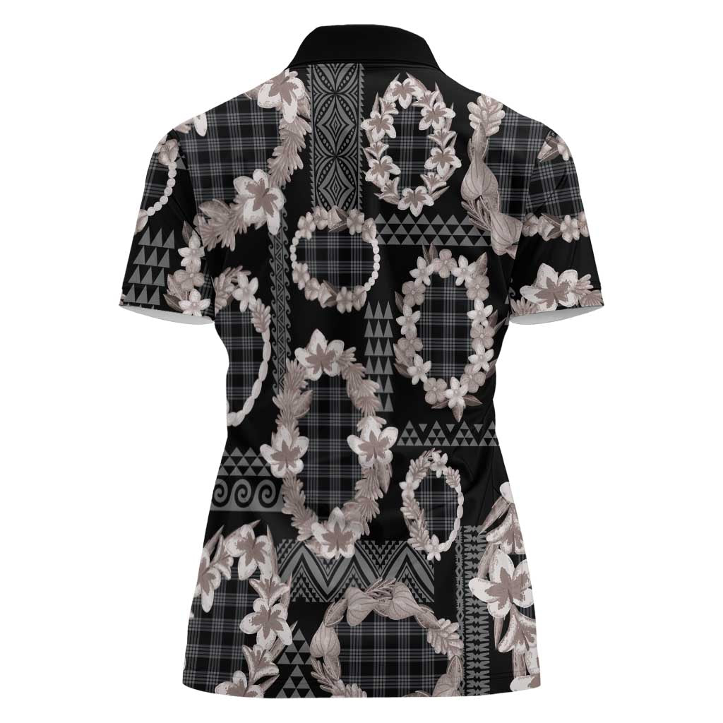 Hawaiian Leis Women Polo Shirt Kakau Tattoos and Palaka Pastel Grayscale