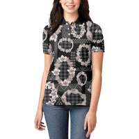 Hawaiian Leis Women Polo Shirt Kakau Tattoos and Palaka Pastel Grayscale