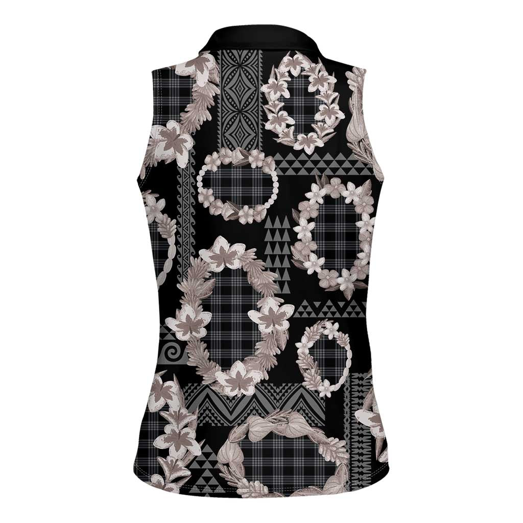 Hawaiian Leis Women Sleeveless Polo Shirt Kakau Tattoos and Palaka Pastel Grayscale LT03 - Polynesian Pride