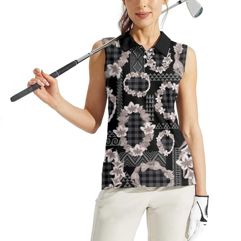 Hawaiian Leis Women Sleeveless Polo Shirt Kakau Tattoos and Palaka Pastel Grayscale LT03 - Polynesian Pride