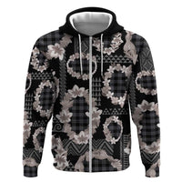 Hawaiian Leis Zip Hoodie Kakau Tattoos and Palaka Pastel Grayscale