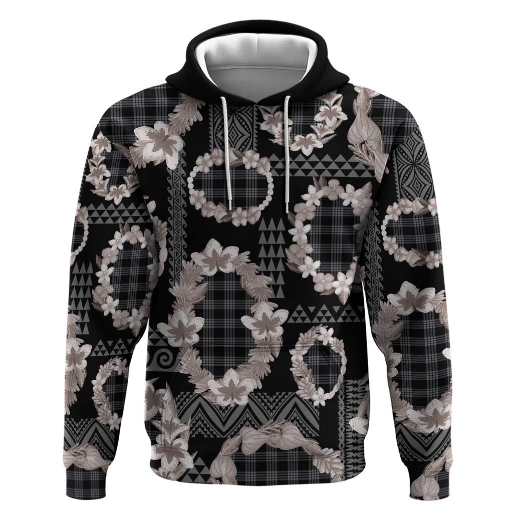 Hawaiian Leis Zip Hoodie Kakau Tattoos and Palaka Pastel Grayscale
