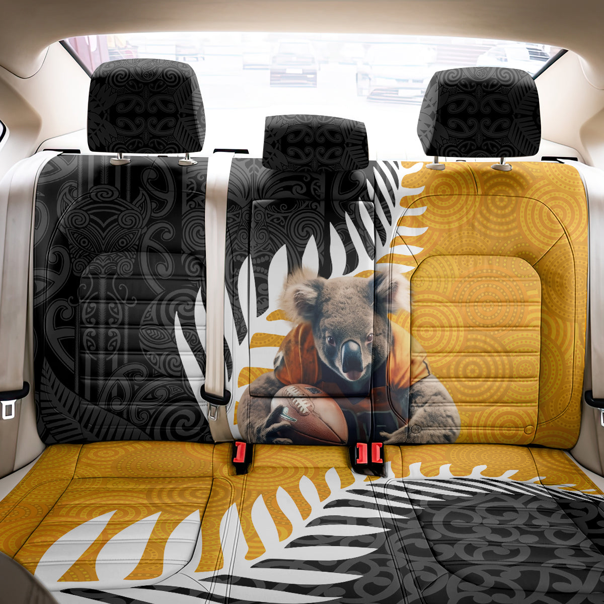 New Zealand and Australia Rugby Back Car Seat Cover Koala and Maori Warrior Together LT03 - Polynesian Pride