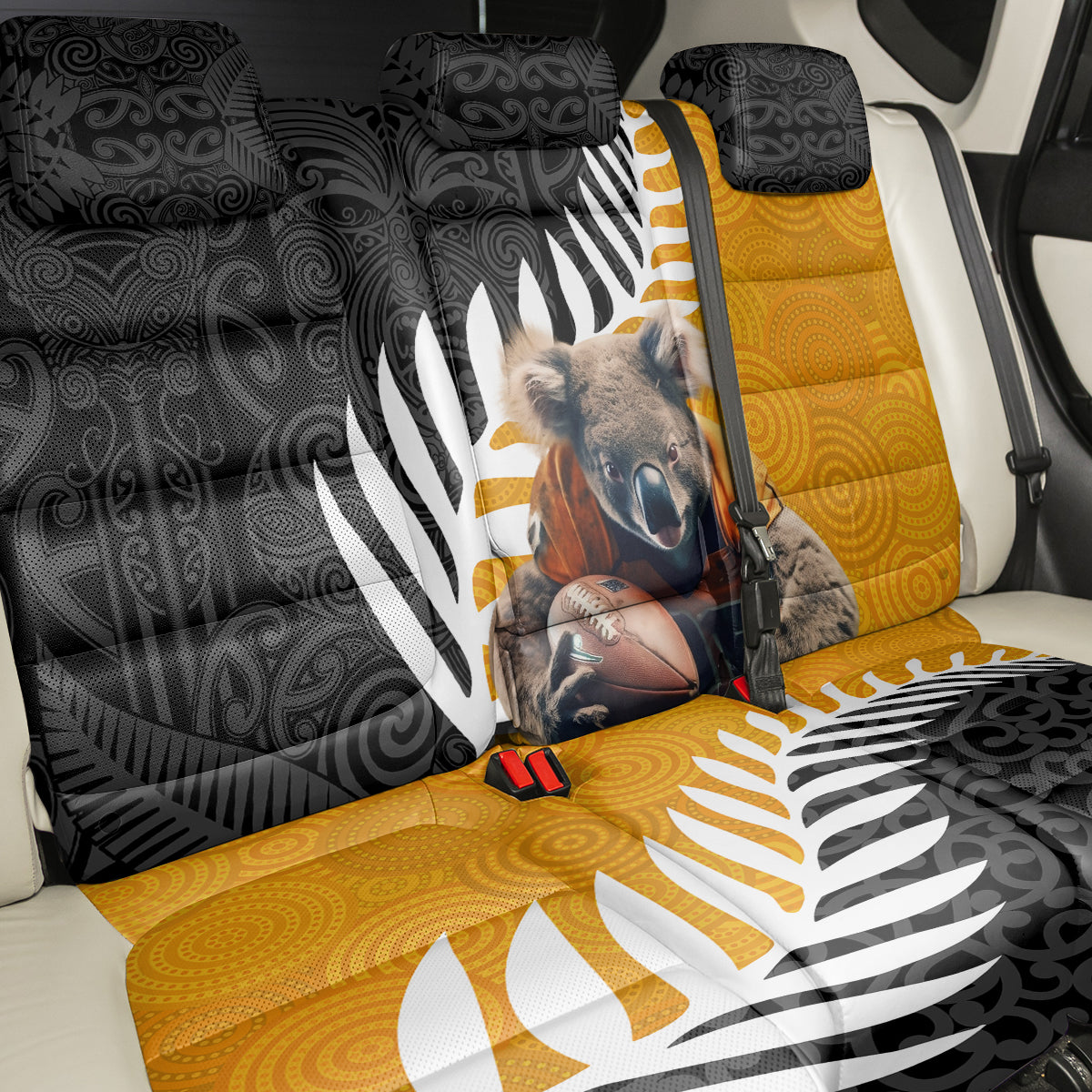 New Zealand and Australia Rugby Back Car Seat Cover Koala and Maori Warrior Together LT03 - Polynesian Pride