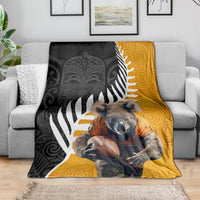 New Zealand and Australia Rugby Blanket Koala and Maori Warrior Together