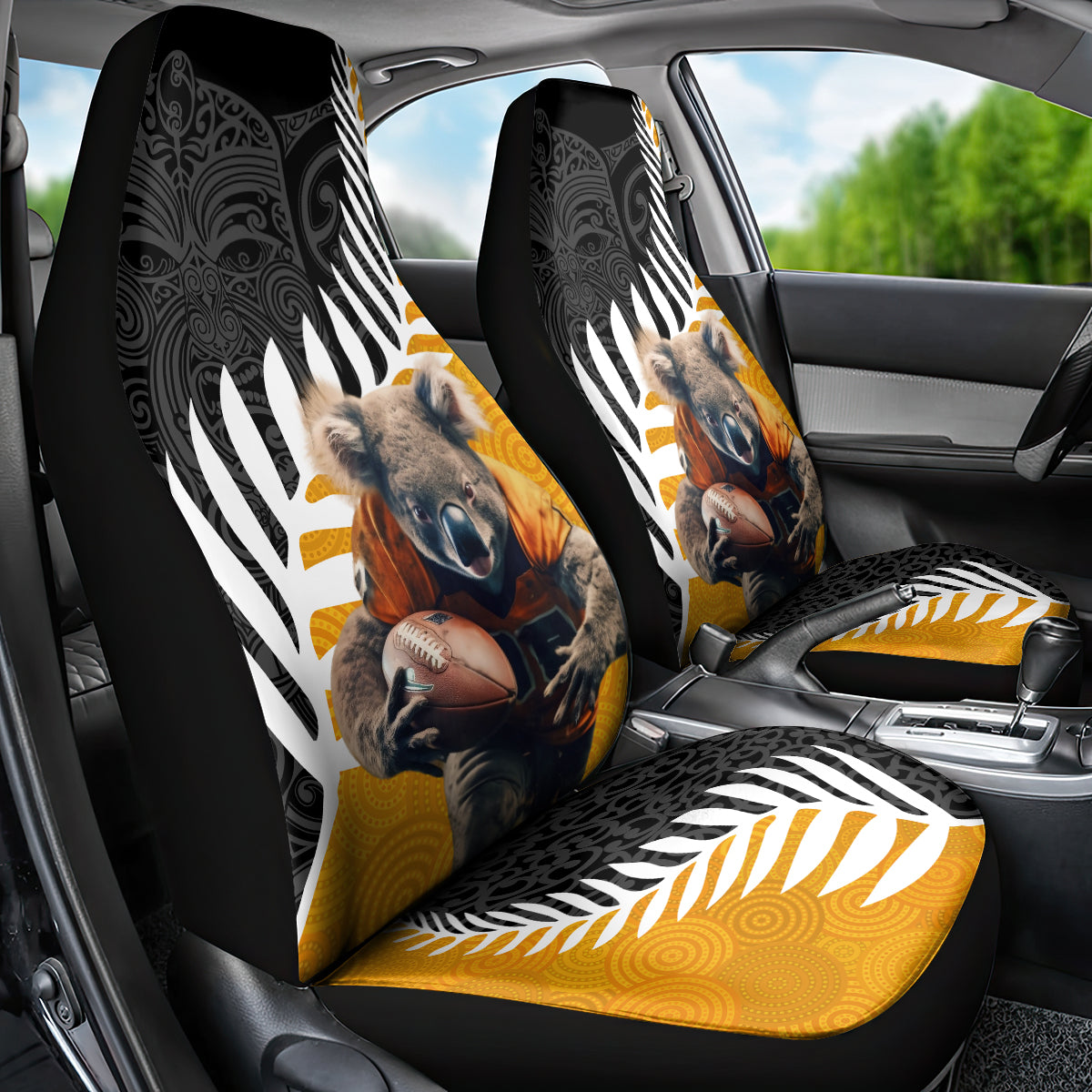 New Zealand and Australia Rugby Car Seat Cover Koala and Maori Warrior Together LT03 - Polynesian Pride