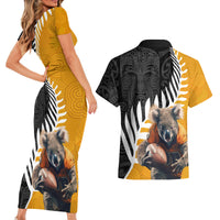 New Zealand and Australia Rugby Couples Matching Short Sleeve Bodycon Dress and Hawaiian Shirt Koala and Maori Warrior Together LT03 - Polynesian Pride
