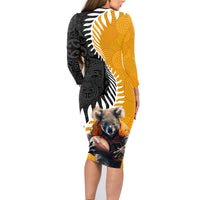 New Zealand and Australia Rugby Family Matching Long Sleeve Bodycon Dress and Hawaiian Shirt Koala and Maori Warrior Together LT03 - Polynesian Pride