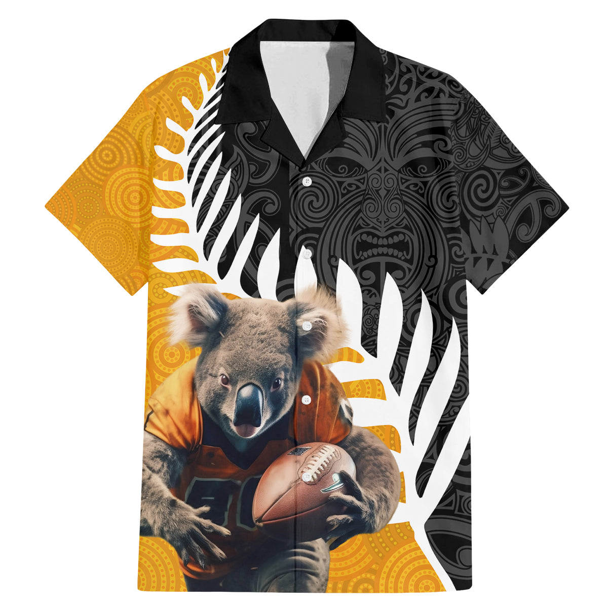 New Zealand and Australia Rugby Family Matching Mermaid Dress and Hawaiian Shirt Koala and Maori Warrior Together LT03 Dad's Shirt - Short Sleeve Black - Polynesian Pride