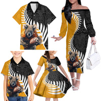 New Zealand and Australia Rugby Family Matching Off The Shoulder Long Sleeve Dress and Hawaiian Shirt Koala and Maori Warrior Together LT03 - Polynesian Pride
